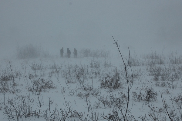 Volunteers in blizzard